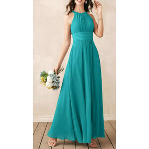 AW BRIDAL 12 L Turquoise blue Dorian wedding guest formal maxi dress NEW b128